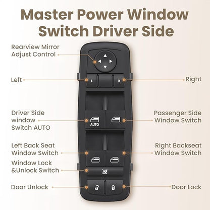 Blycorul Master Power Window Switch Driver Side Control Button Door Lock Replacement for 2011-2016 Dodge Journey Left Front Main Switch with 8+13 Pins Replaces#68084001AD, 68084001AC, 68084001AB