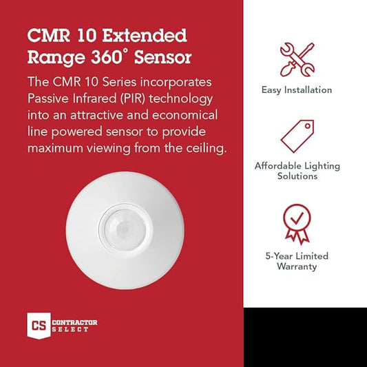 Sensor Switch CMR 10 Contractor Select Extended Range Passive Infrared Ceiling Mount Occupancy Sensor, White