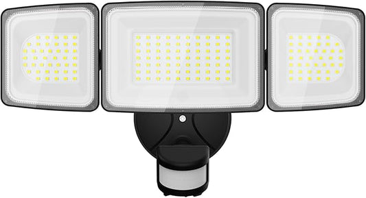 Onforu 100W LED Security Lights Motion Sensor Light Outdoor, 9000lm Super Bright Flood Light Motion Detector with 3 Head, IP65 Waterproof Exterior Floodlight, 6000K Wall Light for Entryway, Garage