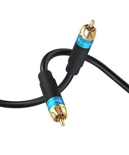 BlueRigger RCA Audio Subwoofer Cable (25FT, Dual Shielded, Gold Plated RCA Connectors) – for Subwoofer, Amplifier, Home Theater
