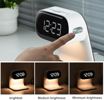3in1 Multi-Functional Wireless Charging Alarm Clock Smart Night Light Qi Charger LED Digital Clock Adjustable Light 15W Fast Wireless Charging for All Qi Phone and TWS Headphone White