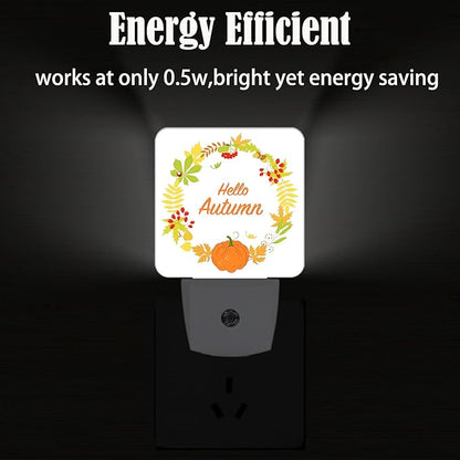 FSHVQKD Hello Autumn Night Light,Plug Into Wall with Dusk to Dawn Light Sensors, Warm Nightlights for Bedroom, Bathroom, Hallway, Kitchen, Gifts Ideal for Boys Girls Women Men