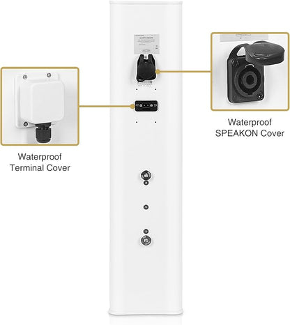 Sound Town Weatherproof Compact Aluminum Line Array Column Speaker with Wall Mount Bracket, 4 x 3 Woofers, 2 x 1.2 Dome Tweeters, White, for Church, Indoor & Outdoor Installation (CARPO-M42W)