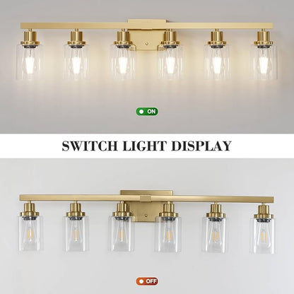 DIKAIDA 6 Light Gold Bathroom Vanity Light,Bathroom Light Fixtures, 38" Modern Brushed Gold Vanity Lighting Fixtures for Bathroom Over Mirror, Gold Sconces Wall Lighting for Bedroom