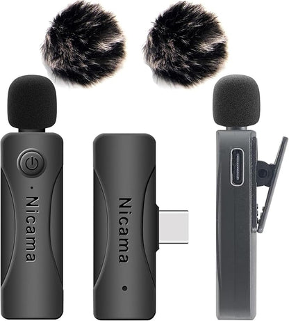 Nicama AS12 USB-C Wireless lavalier Microphone with 2 transmitters for iPhone 15 16 Type-c Android Samsung Smartphone Laptop Live Streaming YouTube TikTok (2TX+RX)