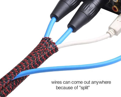 Alex Tech 25ft - 3/8 inch Cord Protector Wire Loom Tubing Cable Sleeve Split Sleeving For USB Cable Power Cord Audio Video Cable – Protect Cat From Chewing Cords - Blackred