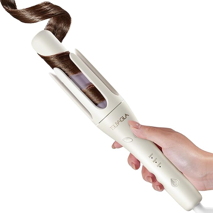 TSUYAGLA Automatic Hair Curler, 1 1/4 Inch Rotating Curling Iron with 3 Temp, 500 Million Ionic, 2-Way Rotation,10S Fast Heating, Anti-Scald, Anti-Tangle Rotating Curling Wand for Long Hair