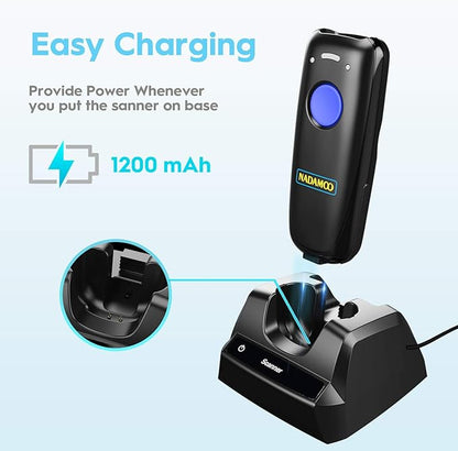 NADAMOO 1D Wireless Barcode Scanner Compatible with Bluetooth, with Charging Dock, Portable USB Bar Code Scanner for Inventory, 2.4G Wireless & Wired Barcode Reader for Tablet iPhone iPad Android iOS