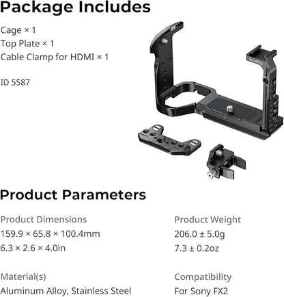 SmallRig Camera Cage for Sony FX2, HawkLock Quick Release FX2 Cage with Top Plate, Cable Clamp for HDMI, Multiple Mounting Points, Camera Rig Compatible with Original XLR Top Handles - 5587
