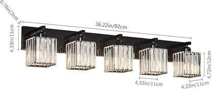 FDPBY Modern Bathroom Vanity Light 5-Lights Plating Black Crystal Bathroom Wall Light Vanity Light Fixtures