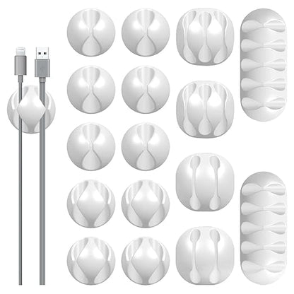 16Pack White Desk Cable Management,Adjustable Cord Organizer Cable Clips,Cable Organizer for Cords Phone Charger/PC/TV,Ideal Cord Holder for Nightstand/Wall/Desk/Office/Home/Car
