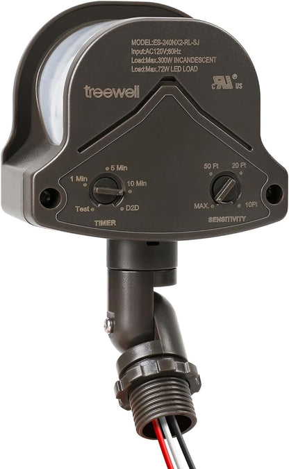 TREEWELL 240-Degree Replacement Motion Detector, Adjustable Time & Detection Sensitiity Up to 60 Feet Range, 3 Working Modes Pir Motion Sensor for Security Floodlight, Brown, UL Listed