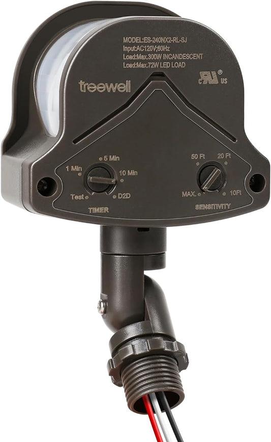 TREEWELL 240-Degree Replacement Motion Detector, Adjustable Time & Detection Sensitiity Up to 60 Feet Range, 3 Working Modes Pir Motion Sensor for Security Floodlight, Brown, UL Listed