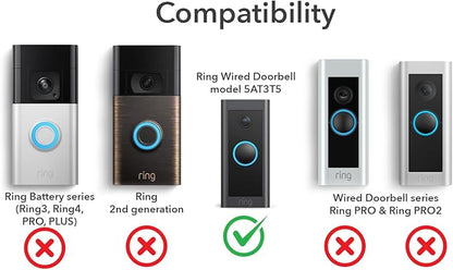 Hidden River Lab Genuine Wall Plate for Ring Video Doorbell Wired(Model 5AT3T5) - Premium Ring doorbell Mount - Black