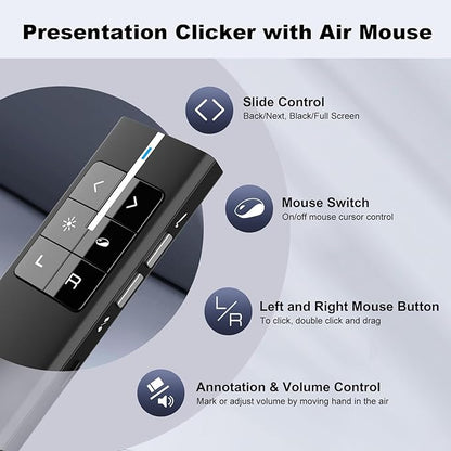 Norwii Wireless Presenter Remote for PowerPoint, Presentation Remote Control Clicker with Complete Air Mouse Function, Handheld Mouse Clicker for Mac, Computer, Laptop, Google Slides, N99