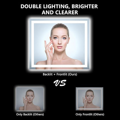 YEELAIT 36x30 Inch LED Bathroom Mirror with Lights Front and Backlit Lighted Vanity Mirror for Bathroom Wall with 3 Colors Dimmable Anti-Fog Memory Shatter-Proof IP54 Waterproof Horizontal/Vertical