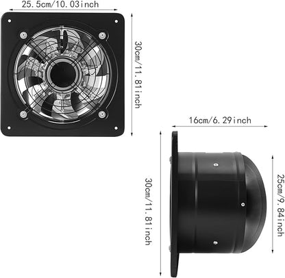 XUFOPLY 9.84 Inch Exhaust Fan, 110V 100W Wall Mounted Vent Fans 2600RPM Kitchen Bathroom Windows Fan Metal Extractor Fan for Attic, Garage, Window Ventilation (Black, 9.84 Inch)