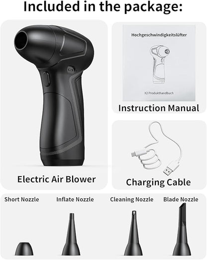 PureWellness Compressed Air Duster Can, Cordless Air Blower, Rechargeable Electric Duster & 3 Nozzles for Keyboard, PC, Home Cleaning, Portable Cleaning Kit, Black