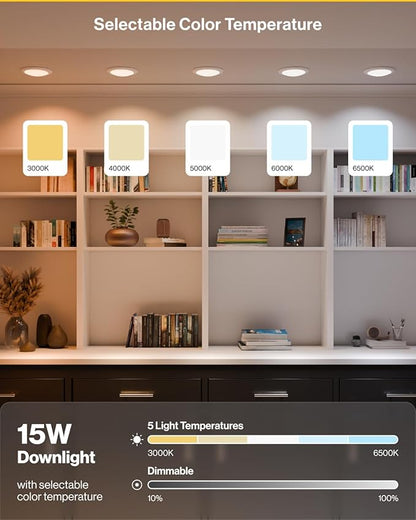 Sunco 48 Pack LED Disc Lights Ceiling 6 Inch, Flush Mount Disk Light, Recessed Can Lighting, 1050 LM, 15W (75W Equivalent), Selectable CCT 3000K/4000K/5000K/6000K/6500K, Dimmable, Damp Rated ETL.