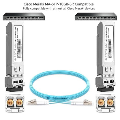 OPSTRAN 10GBASE-SR SFP+ Optical Transceiver Module Compatible with Cisco Meraki MA-SFP-10GB-SR 10Gbps 850nm 300m DDM Duplex LC MMF 10 Pack