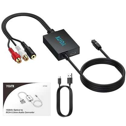 YGiTK 192kHz DAC Digital to Analog Audio Converter SPDIF to RCA+3.5mm Converter with Digital Audio Optical Cable,SPDIF Toslink Optical to RCA Converter for HDTV,DVD,Blu-Ray Players and Game Consoles