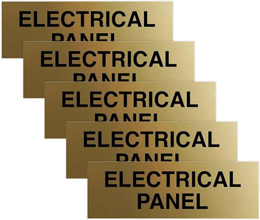 All Quality Basic Electrical Panel Sign - Fire Regulation Safety Compliance Sign - Brushed Gold - Large (5 Pack)