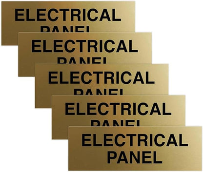 All Quality Basic Electrical Panel Sign - Fire Regulation Safety Compliance Sign - Brushed Gold - Medium (5 Pack)
