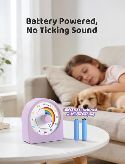 LIORQUE Visual Timer for Kids with Pause Function,Timer for Kids and Adults, Protective Case, Silent Time Management Tool, 60-Minute Countdown for Classroom, Office, Meetings, Study, Kitchen(Rainbow)