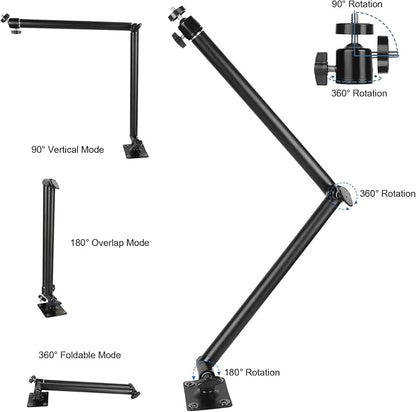 Mippko Articulating Camera Wall Mount with 1/4"-20 Threaded Compatible with DSLR/Security/Webcam/Action/LED Light/CCTV POV Camcorder Cameras,Adjustable Aluminium Alloy Arm Metal Base