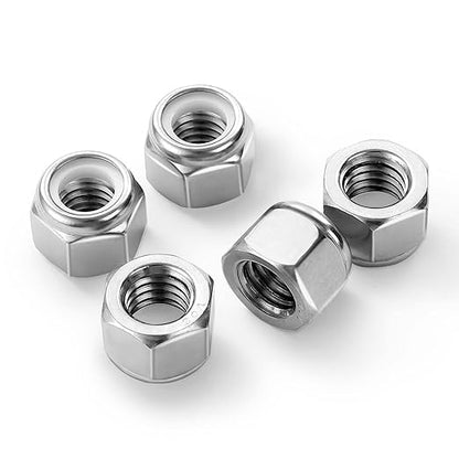 MewuDecor 3/8-16 Nylon Insert Hex Lock Nuts Locknuts, 304 Stainless Steel 18-8, Bright Finish, 25 PCS