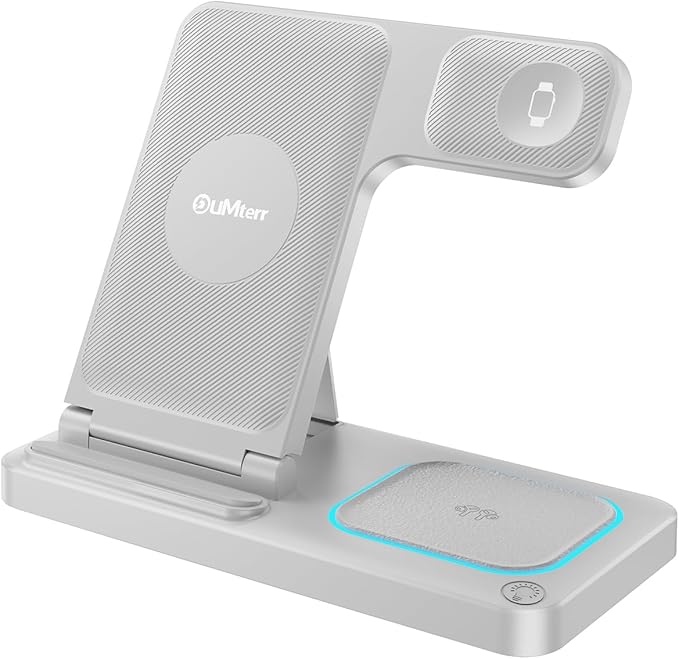 DUMTERR 3 in 1 Wireless Charger for iphone 16 15 14 13 12 11 XR 8, Apple Charging Station for Apple Watch 10/9/Ultra/8/7/SE/6/5/4 & AirPods Series, Wireless Charging Station for Multiple Devices Apple