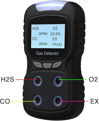 Vzmcov 4 in 1 Gas Detector, Rechargeable Portable 4 in 1 Gas Clip 4-Gas Monitor Meter Tester Analyzer Sound Light Shock