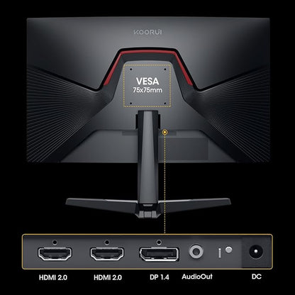 KOORUI 25 Inch Curved Gaming Monitor 240Hz FHD 1080P Computer Monitor, 1500R 1ms MPRT Display, Adaptive Sync, 90% DCI-P3,HDR, Eye Care, Tilt Adjustable, VESA 75x75mm, Black,G2511XC