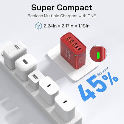 2Pack USB C Fast Charger Block, Total 60W 5-Port USB C Wall Charger 30W Type C Charging Block, 2USB C+3USB A PD 3.0 Multiport Charging Cube for iPhone 17 16 15 14 Pro Max, G-alaxy S25 S24 Ultra, i Pad