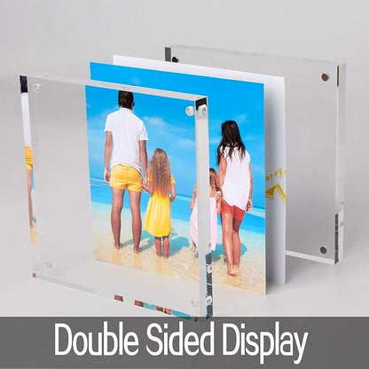 Meetu Acrylic 4x4 Picture Frame Clear Two Sided Desk Photo Frame Magnetic Frame Inner Size 3x3 with Gift Pack for Display Family Pictures Baby Photos Friends Pictures or Pet Dog Picture（5 Pack）