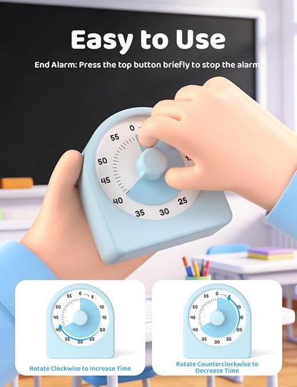 LIORQUE Visual Timer for Kids with Pause Function,Timer for Kids and Adults, Protective Case, Silent Time Management Tool, 60-Minute Countdown for Classroom, Office, Meetings, Study, Kitchen(Blue)