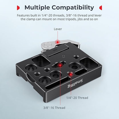 SmallRig Quick Release Mount Plate for Arca-Type, Baseplate Clamp with 1/4''-20 Threaded, 3/8''-16 Threaded and Lever - 2143B
