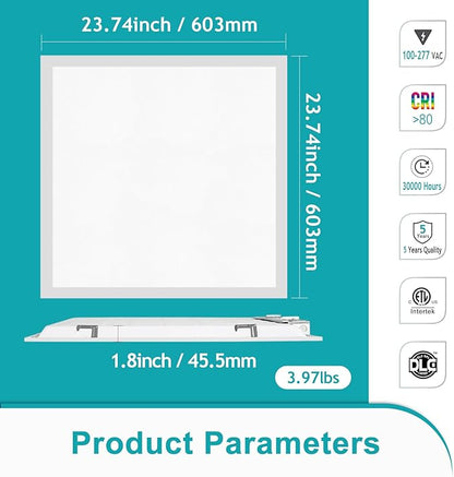VocgoUU 16-Pack 2x2 LED Flat Panel Light Drop Ceiling, 0-10V Dimmable, 3CCT Selectable (5000K 4000K 3000K) & 3 Wattage Switchable (40W 30W 20W), 100-277Vac, ETL & DLC