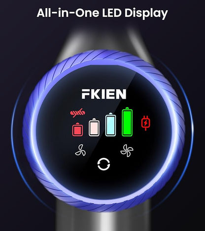 FKIEN Cordless Vacuum Cleaner, 550W 45kPa 65Mins Vacuum Cleaners for Home with LED Display, Self-Standing Stick Vacuum with Anti-Tangle Brush, Rechargeable Vacuum Cordless for Pet Hair/Carpet/Floor