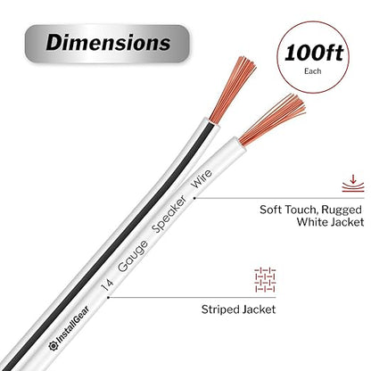 InstallGear Speaker Cable - 14 Gauge AWG (100ft - White) - White Speakers Wire Cable - Speaker Wire for Outdoor, Automotive, and Marine
