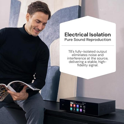 Eversolo T8 Music Streamer Transport with Remote | Dual Femtosecond Clocks, Fully Electrical Isolation Output & Stream Tidal, Qobuz and More | IIS, Coaxial, AES/EBU, USB Audio, and Optical Output