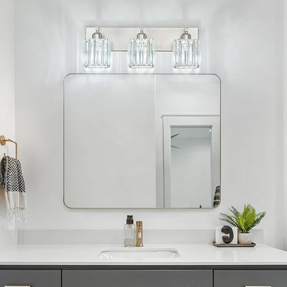FDPBY Modern Vanity Light 3-Lights Brushed Nickel Vanity Light Crystal Bathroom Wall Light Bathroom Light Fixtures