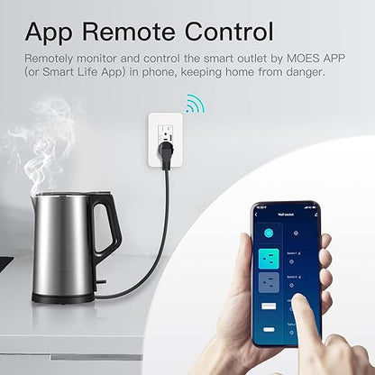 MOES Smart USB Wall Outlet Receptacle with Type-C & Type-A Charger, 2.4GHz Wi-Fi in-Wall Plug Socket, Remote Individual Control On/Off 15Amp, NO Hub Required