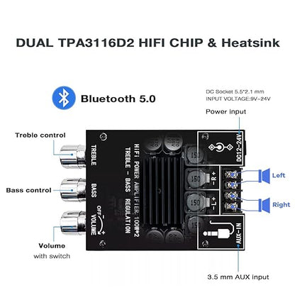 Hosyond ZK-1002T 100W+100W Bluetooth Amplifier Board with Treble and Bass Control 2.0 Channel Stereo Bluetooth AMP Board for DIY Speakers Home Theater