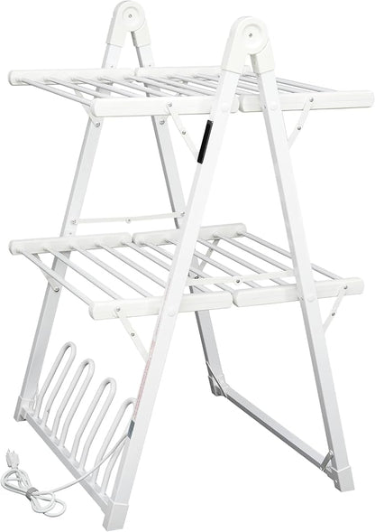 SHARNDY Electric Heated Clothes Drying Rack,Foldable Heated Garment Dryer with Timer Shut-Off Laundry Rack for Clothes Shoes Socks,Aluminum Alloy,White,Plug & Play,(39.37x25.98x23.82in)