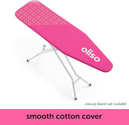 Oliso Ironing Board Cover, Durable 100% Cotton Lined with Professional Grade Felt pad - Fits Standard 54” x 15" Boards, a Wide Elastic Edge, Two Adjustable Straps for Secure Fit (Raspberry)