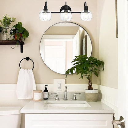 WINSHEN Modern 3-Lights Black Vanity Light Fixtures Farmhouse Metal Bathroom Lighting with Seeded Globe Glass for Hallway Kitchen Over Mirror Bedroom