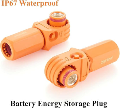 90 Degree 12mm 350A 95mm² Single Core Plug for Energy Storage Battery IP67 Waterproof EV Battery Container Connector,1PC (Orange, 350A)