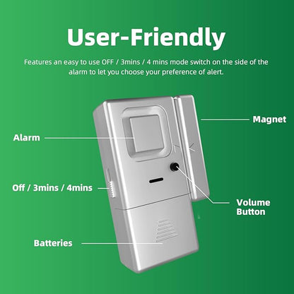 Freezer Door Alarm 2 Pack, Refrigerator Door Alarm When Left Open, Close Door Reminder, with 60/120/180/240 Seconds Delay Alert, Low/Loud 80 to 120 dB (Pure White)