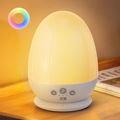 JolyWell Night Light for Kids, Baby Night Light with Sound Machine, RGB Egg Night Light for Nursery, Stepless Dimming, Touch Control, Night Lamp for Kids Bedroom, Safe & Harmless, Eye-Caring